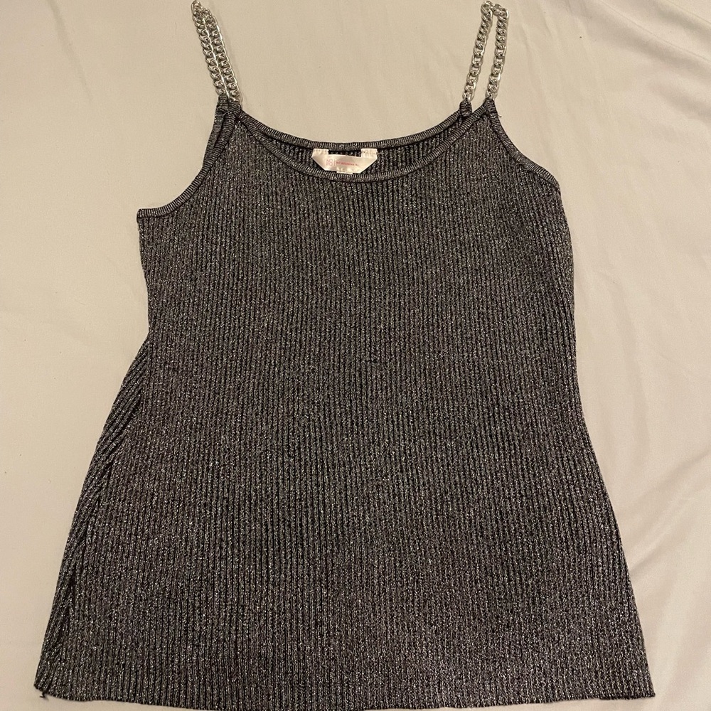 No Boundaries Shimmering Silver Camisole with Metallic Chain Straps